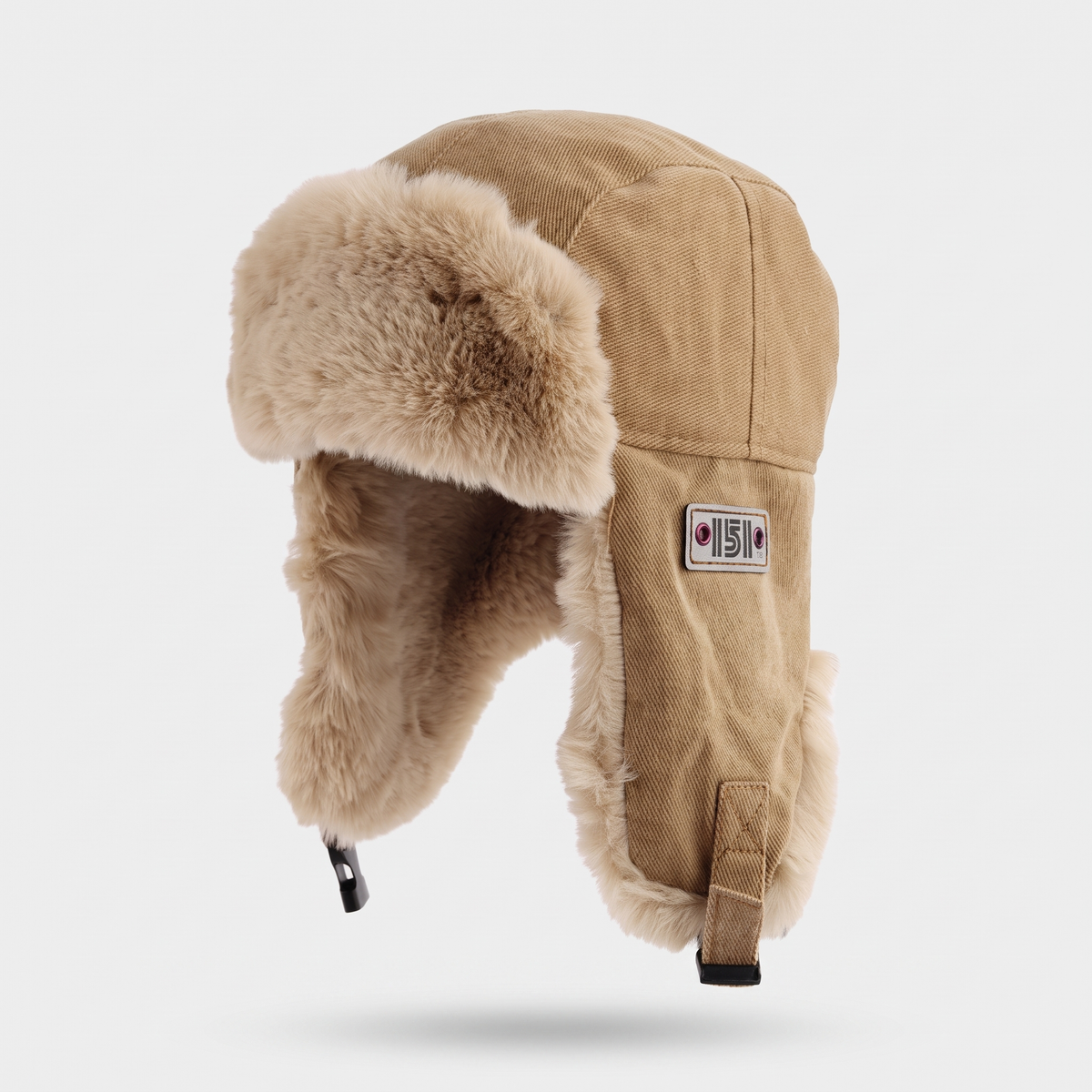 Czapka uszatka zimowa khaki ze sztucznym futrem - widok z boku