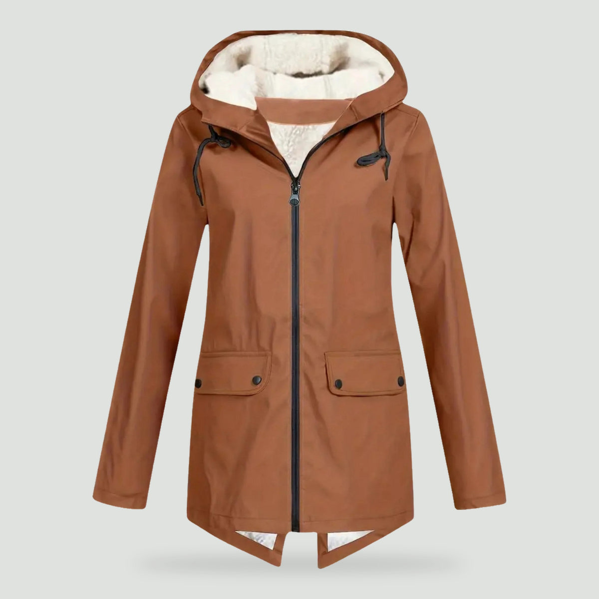 Fleece lined raincoat in Brown