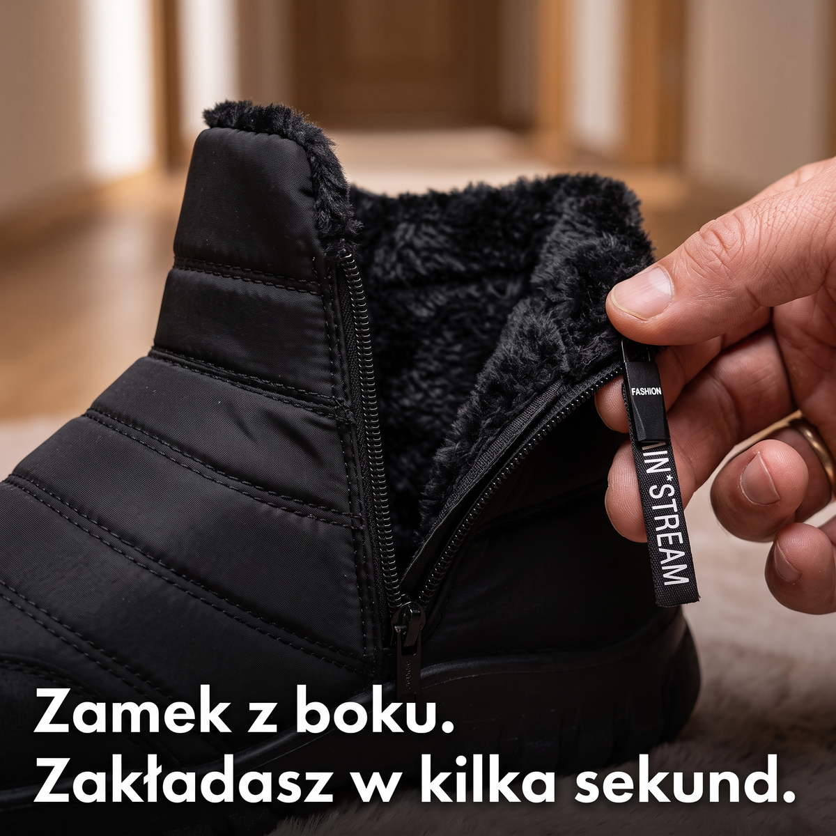Zamek z boku w śniegowcach męskich