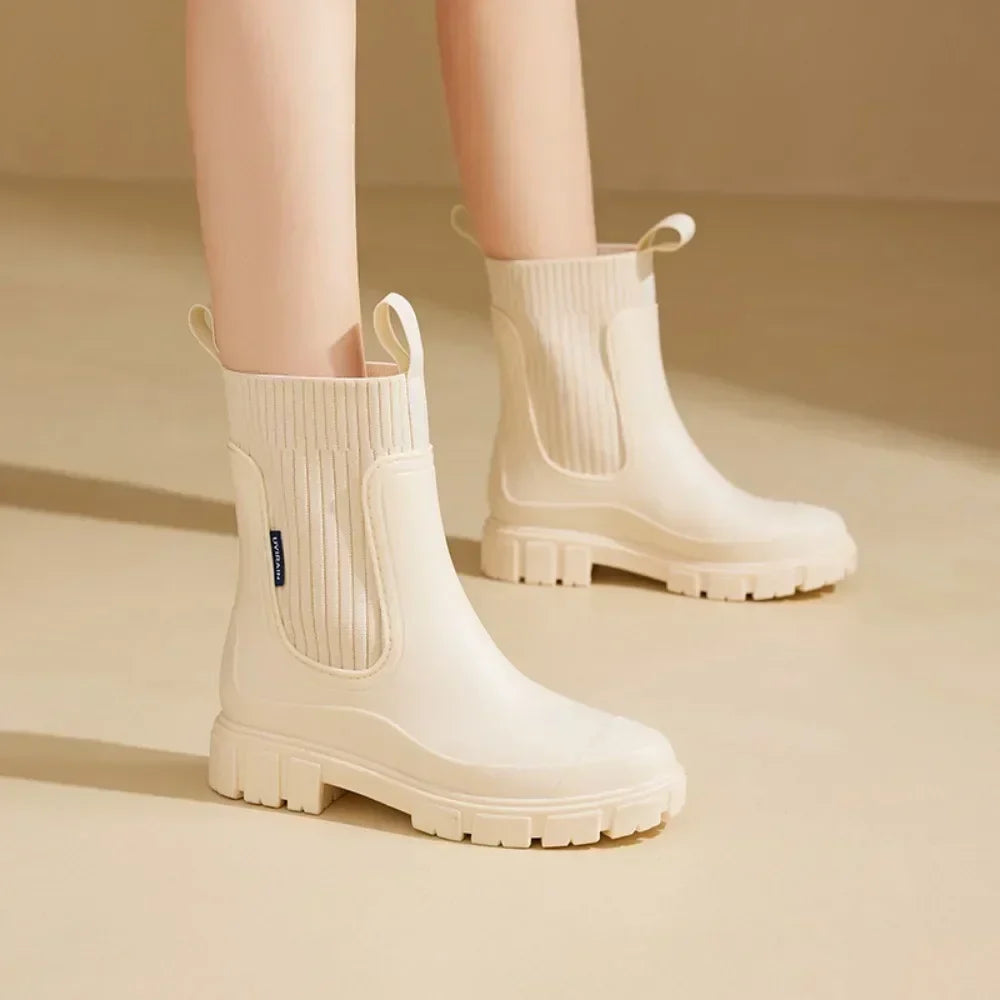 Chelsea rain boots worn with jeans