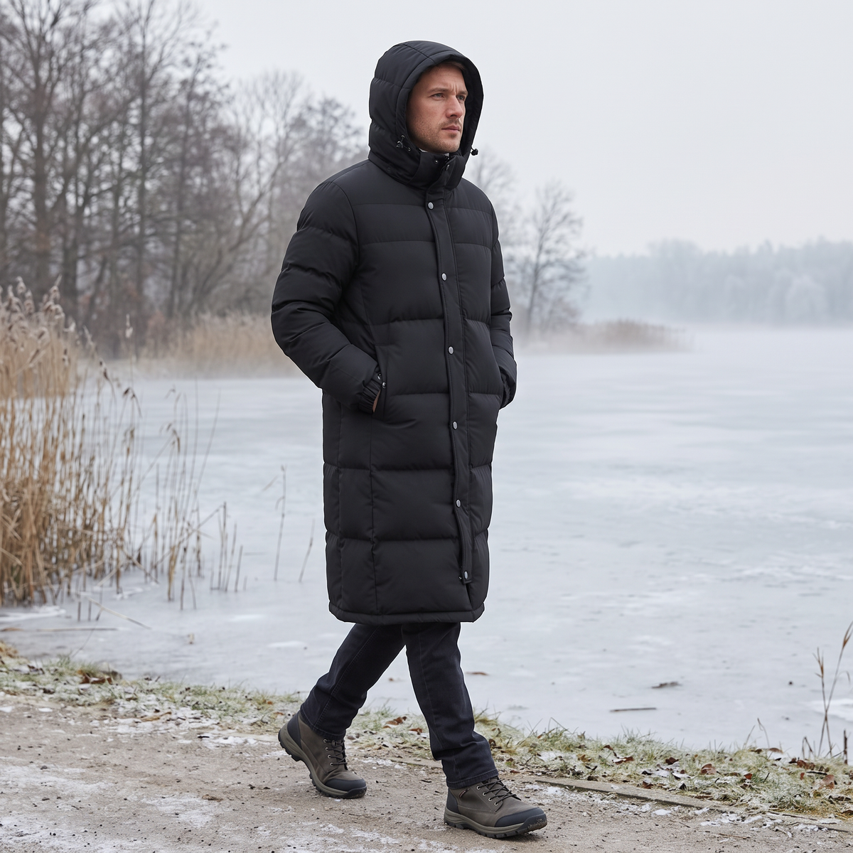 Kurtka zimowa męska długa puchowa - zdjęcie 2