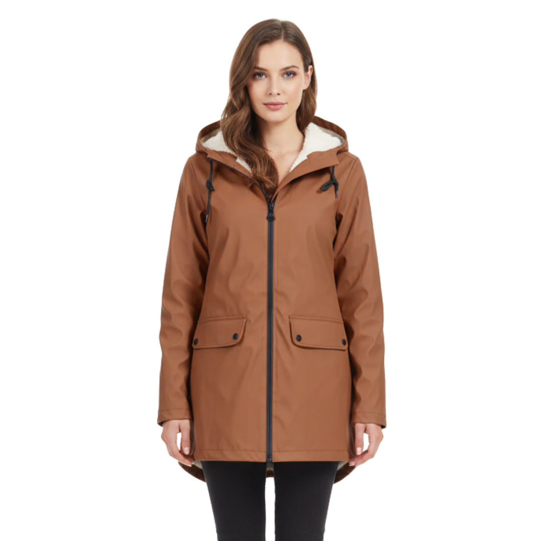 Women's fleece lined raincoat in Brown