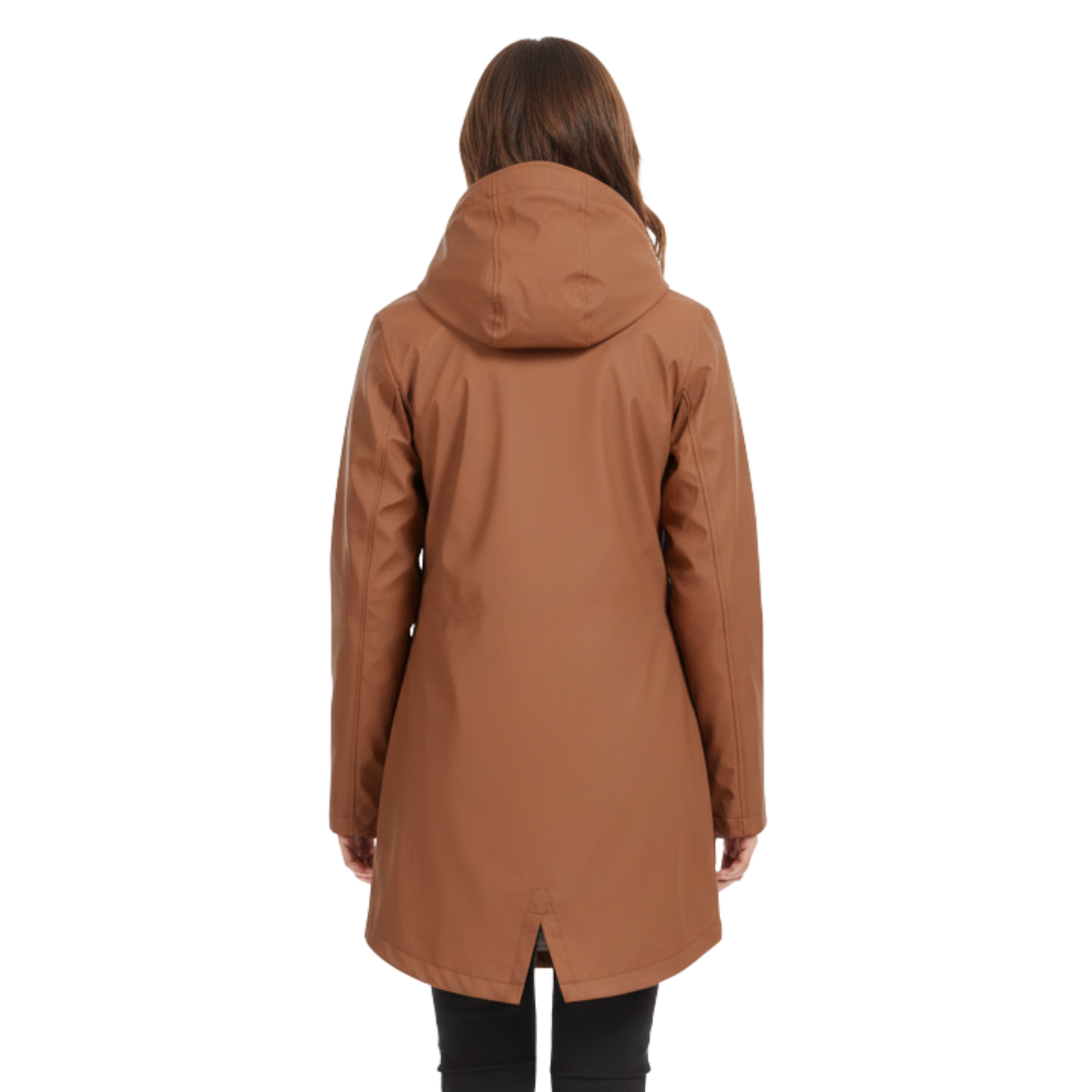 Back of the raincoat with fishtail hem