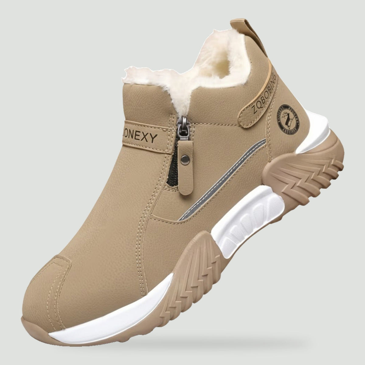 Buty zimowe męskie ocieplane na zamek - khaki