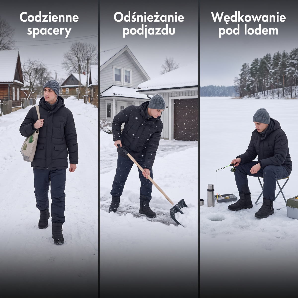 Buty zimowe męskie na spacer, odśnieżanie i wędkowanie pod lodem