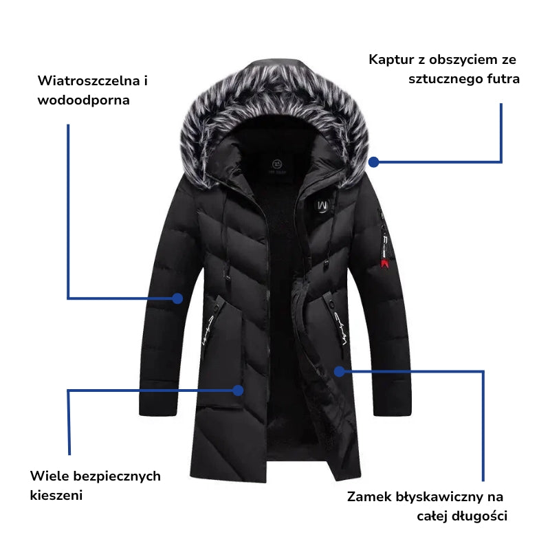 Kurtka zimowa męska długa parka - szczegóły