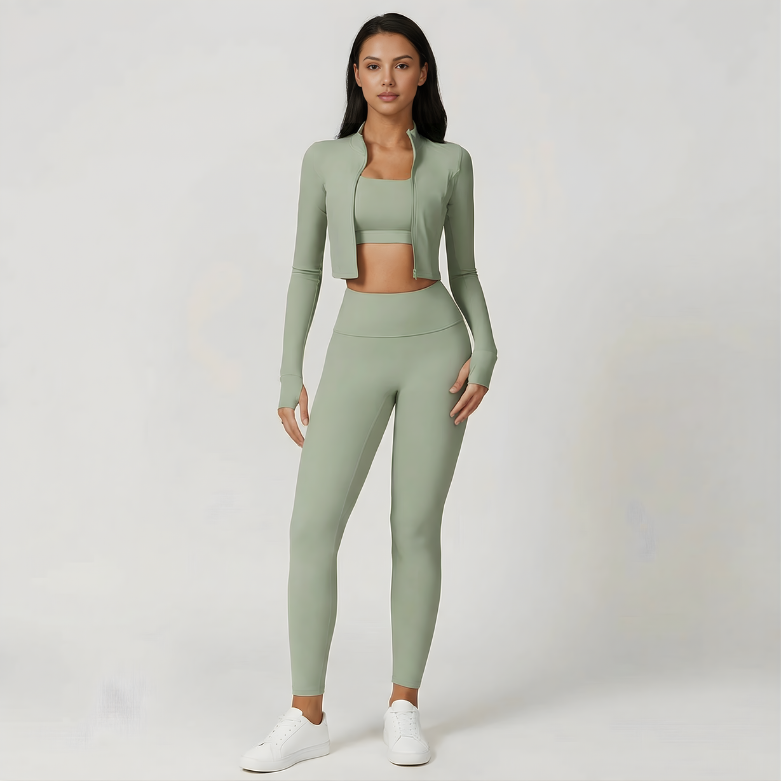 Zestaw sportowy damski 3-częściowy | Legginsy - top i bluza