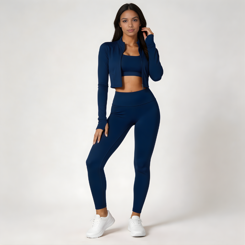 Zestaw sportowy damski 3-częściowy | Legginsy - top i bluza
