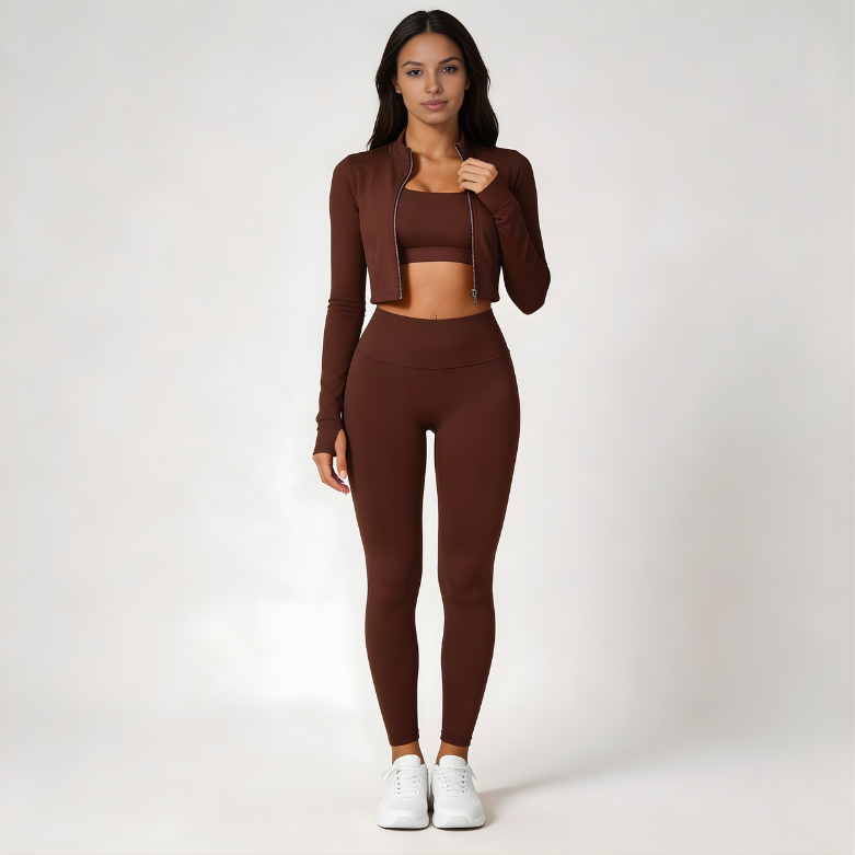 Zestaw sportowy damski 3-częściowy | Legginsy - top i bluza