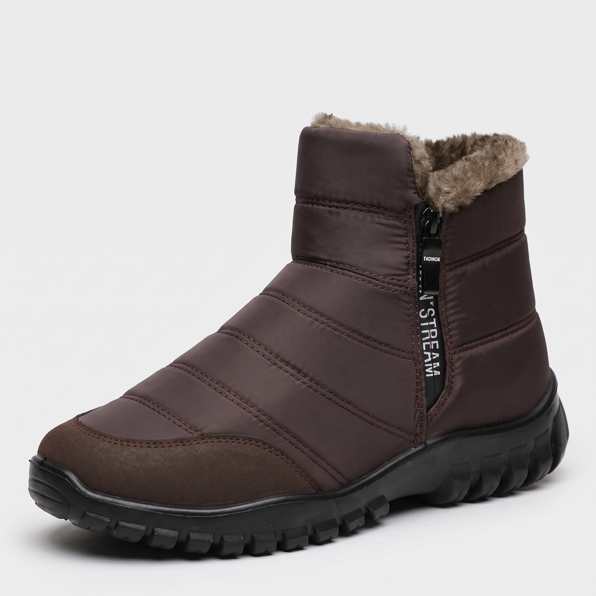 Buty zimowe męskie na zamek, kolor brązowy