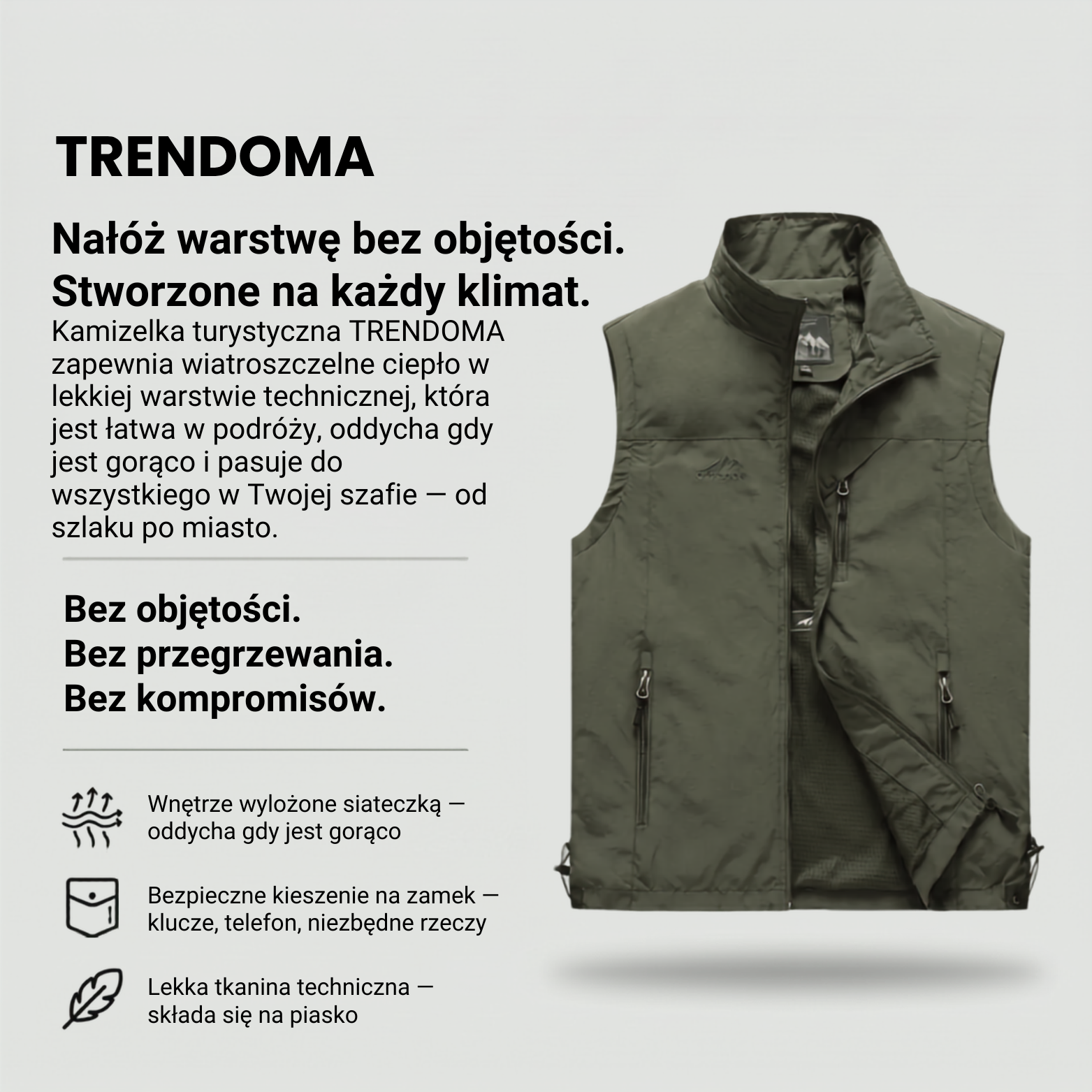 Kamizelka wędkarska męska – wielokieszeniowa, oddychająca – outdoor i turystyka