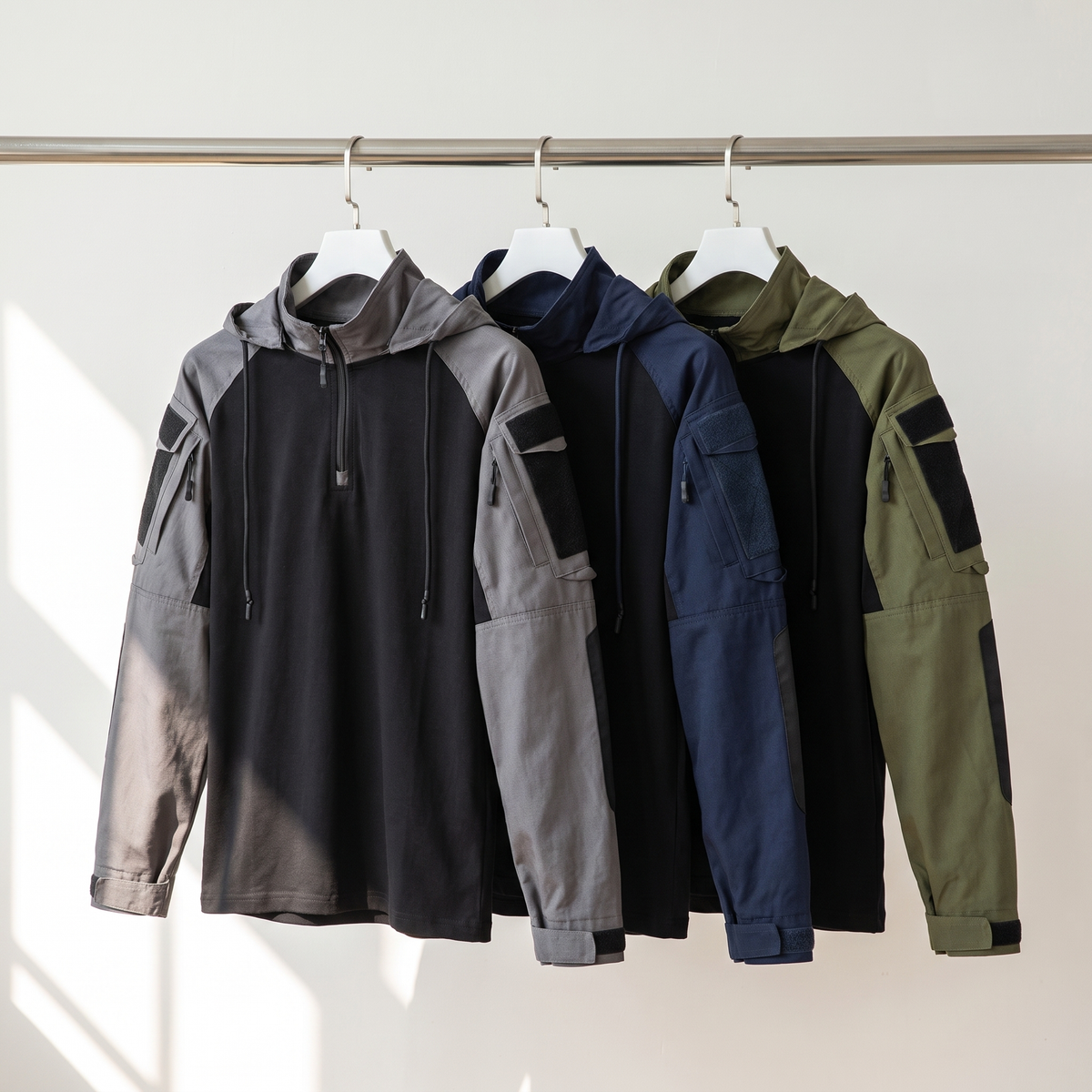 Bluza z kapturem męska taktyczna – combat shirt - kieszenie na ramionach - półzamek
