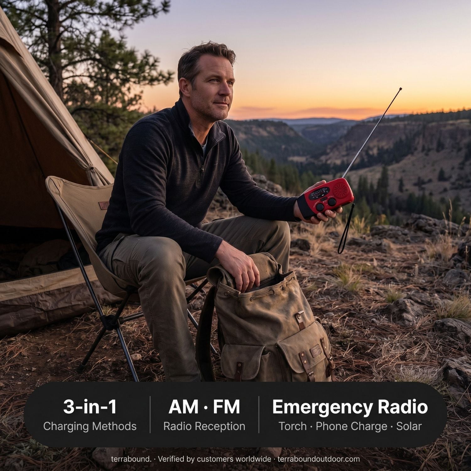Radio awaryjne z korbką – solarne, AM/FM, latarka LED – survival i kemping