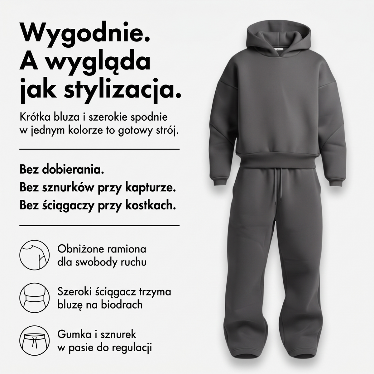 Dres męski oversize - krótka bluza i szerokie spodnie w jednym kolorze