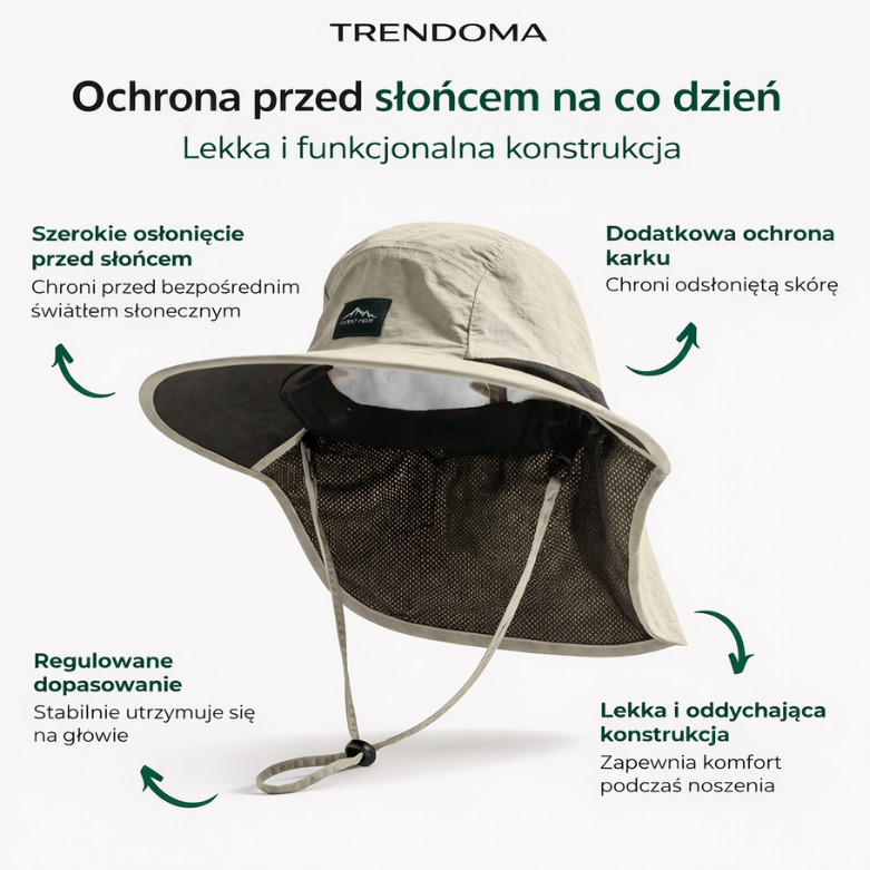 Kapelusz przeciwsłoneczny unisex – szerokie rondo i osłona na kark