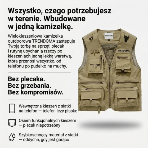 Męska Kamizelka Outdoorowa z Wieloma Kieszeniami – Szybkoschnąca Siateczka do Aktywnego Użytkowania