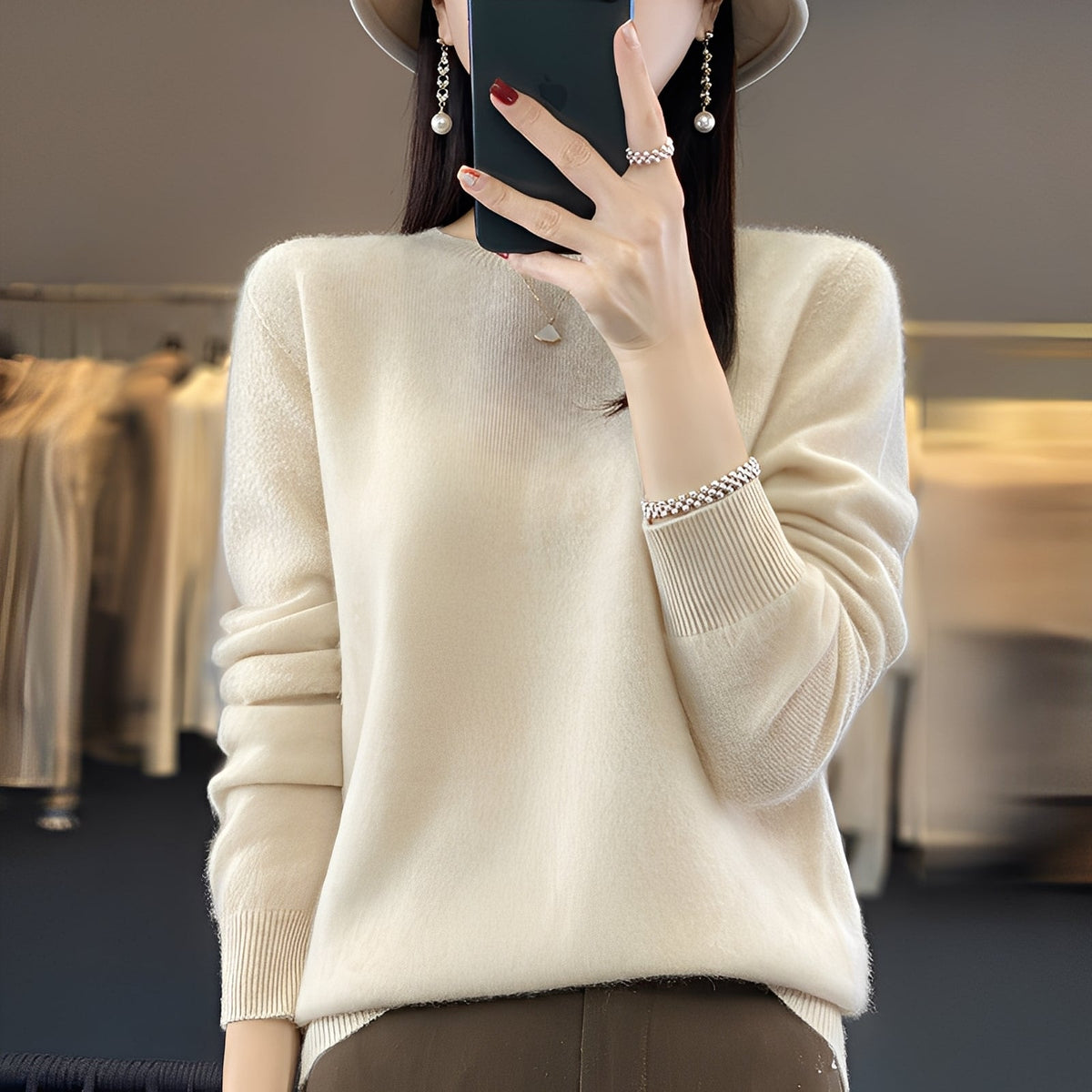 Elegancki sweter damski z okrągłym dekoltem | Klasyczny fason