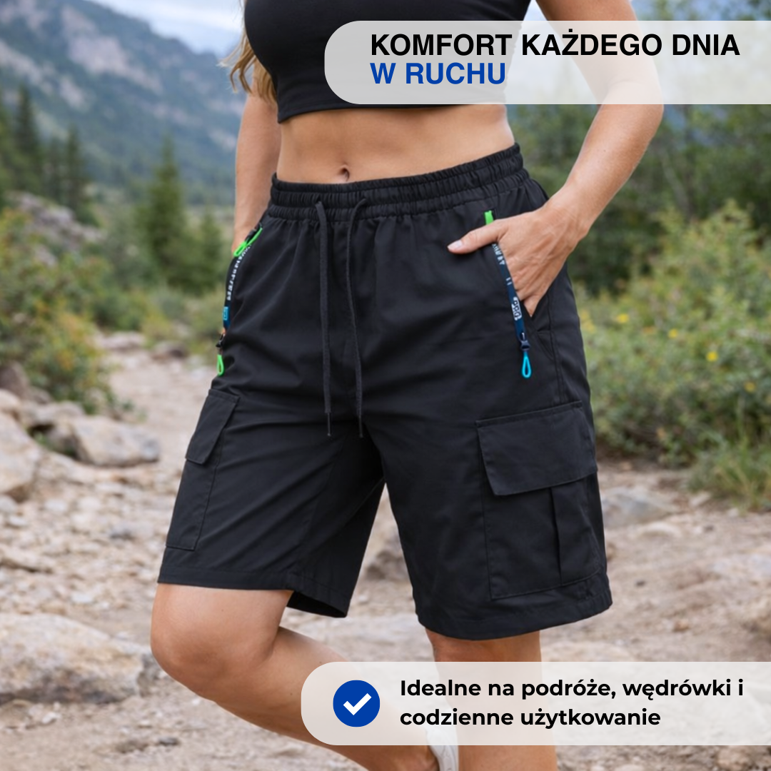 Damskie spodenki bojówki – kieszenie na zamek – outdoor i turystyka