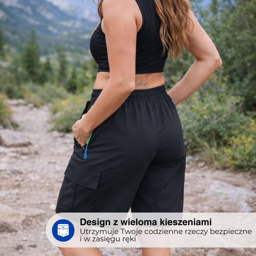 Damskie spodenki bojówki – kieszenie na zamek – outdoor i turystyka