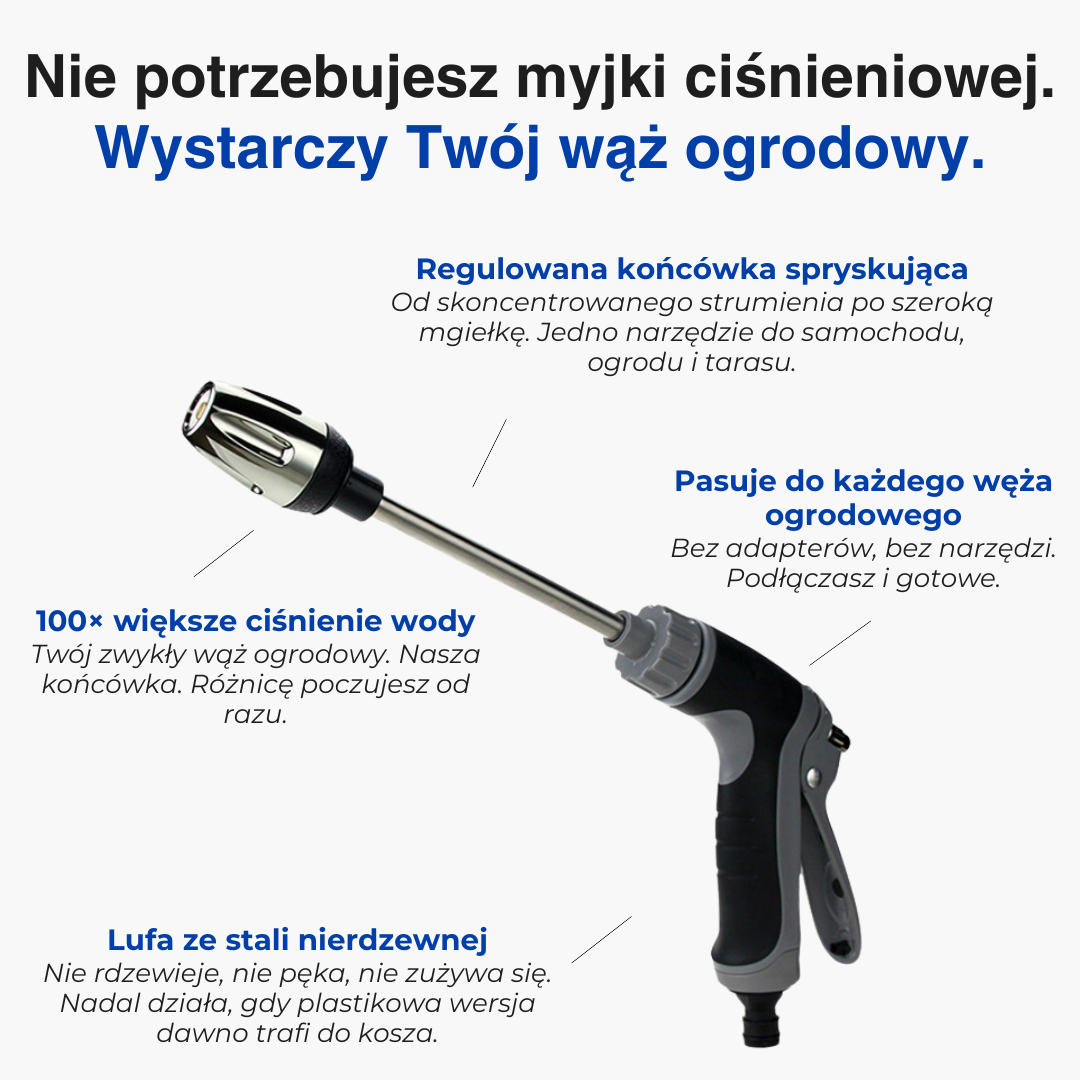 Końcówka ciśnieniowa do węża – strumień i mgiełka – mycie auta i tarasu