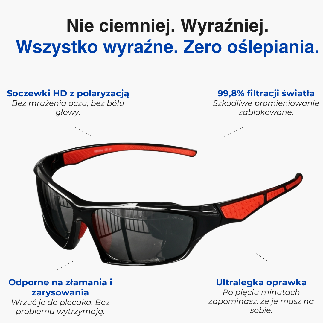 Okulary polaryzacyjne sportowe UV400 – soczewki HD – wędkarstwo i rower