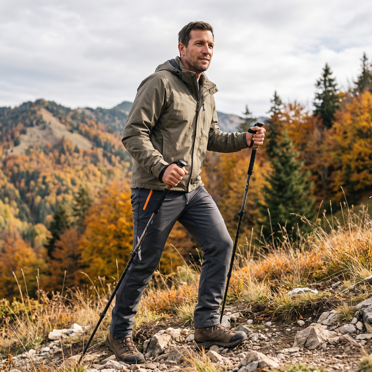 Spodnie trekkingowe męskie – softshell z polarem - wzmocnione kolana