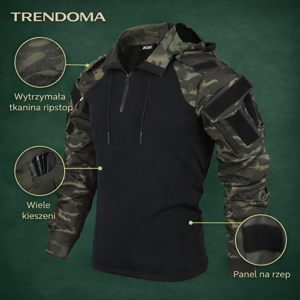 Bluza taktyczna outdoorowa w kamuflażu – model z kapturem