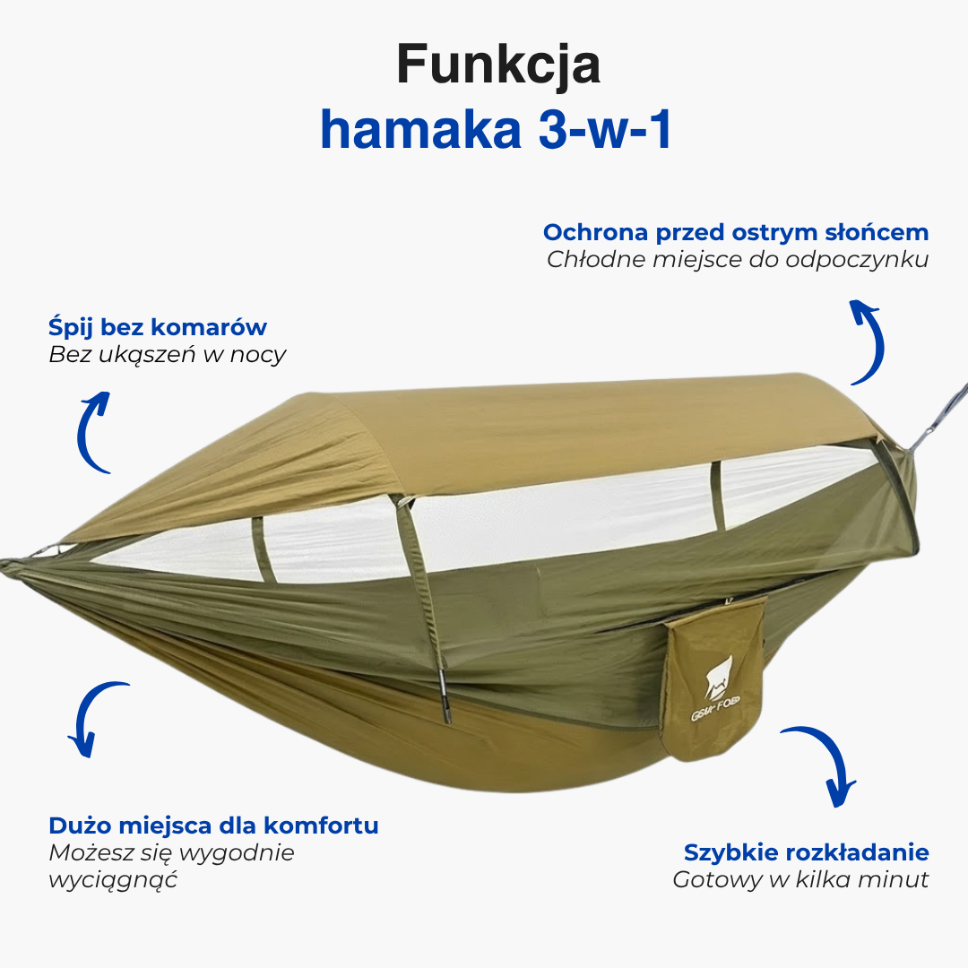 Hamak outdoorowy 3 w 1 – Moskitiera – Osłona przeciwsłoneczna