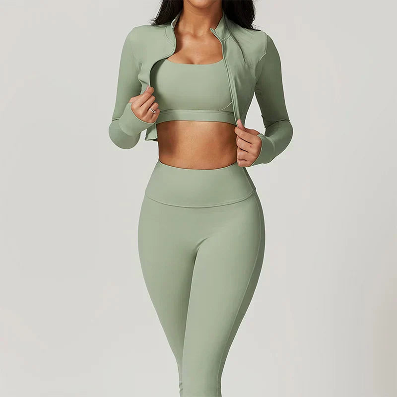 Zestaw sportowy damski 3-częściowy | Legginsy - top i bluza