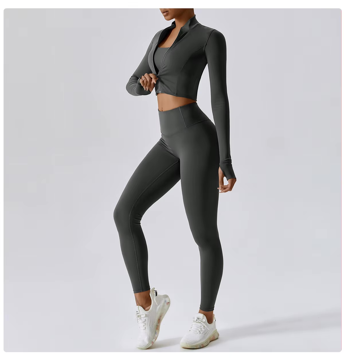 Zestaw sportowy damski 3-częściowy | Legginsy - top i bluza