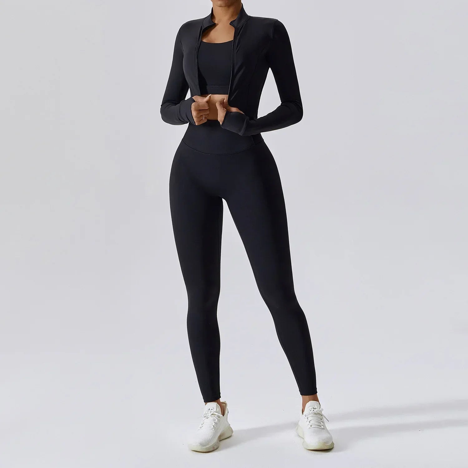 Zestaw sportowy damski 3-częściowy | Legginsy - top i bluza