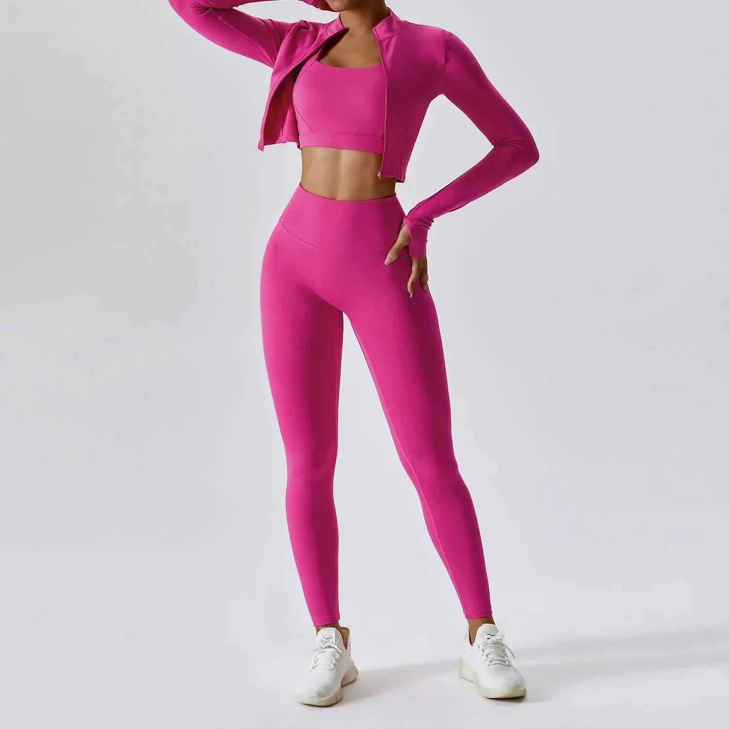 Zestaw sportowy damski 3-częściowy | Legginsy - top i bluza