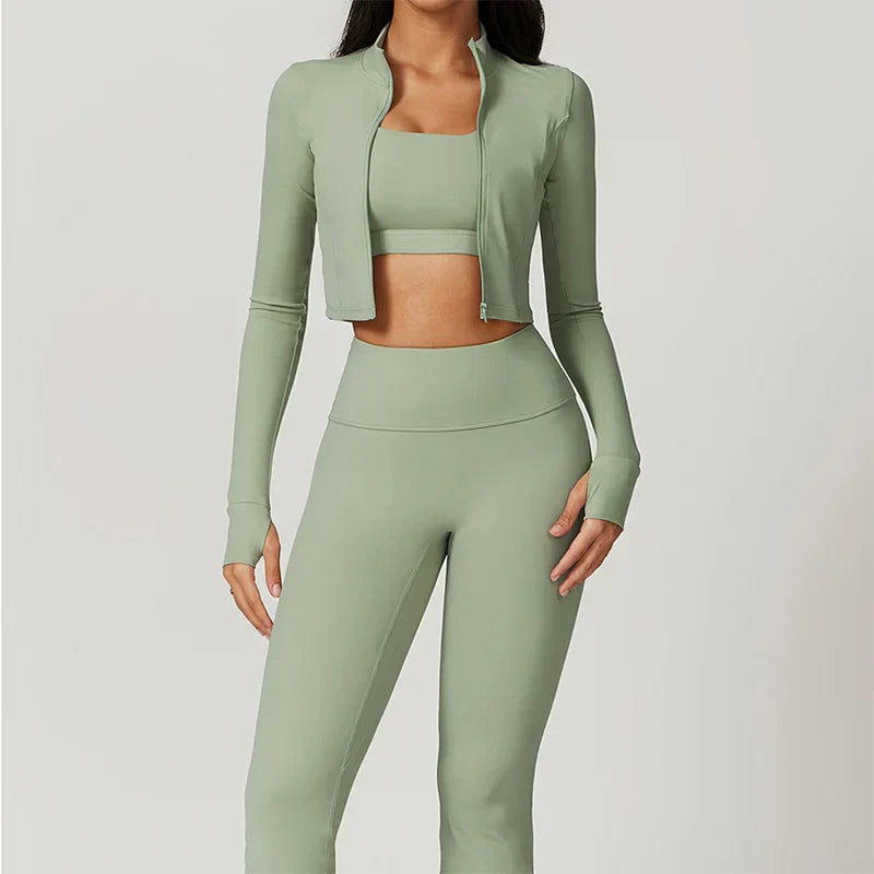 Zestaw sportowy damski 3-częściowy | Legginsy - top i bluza
