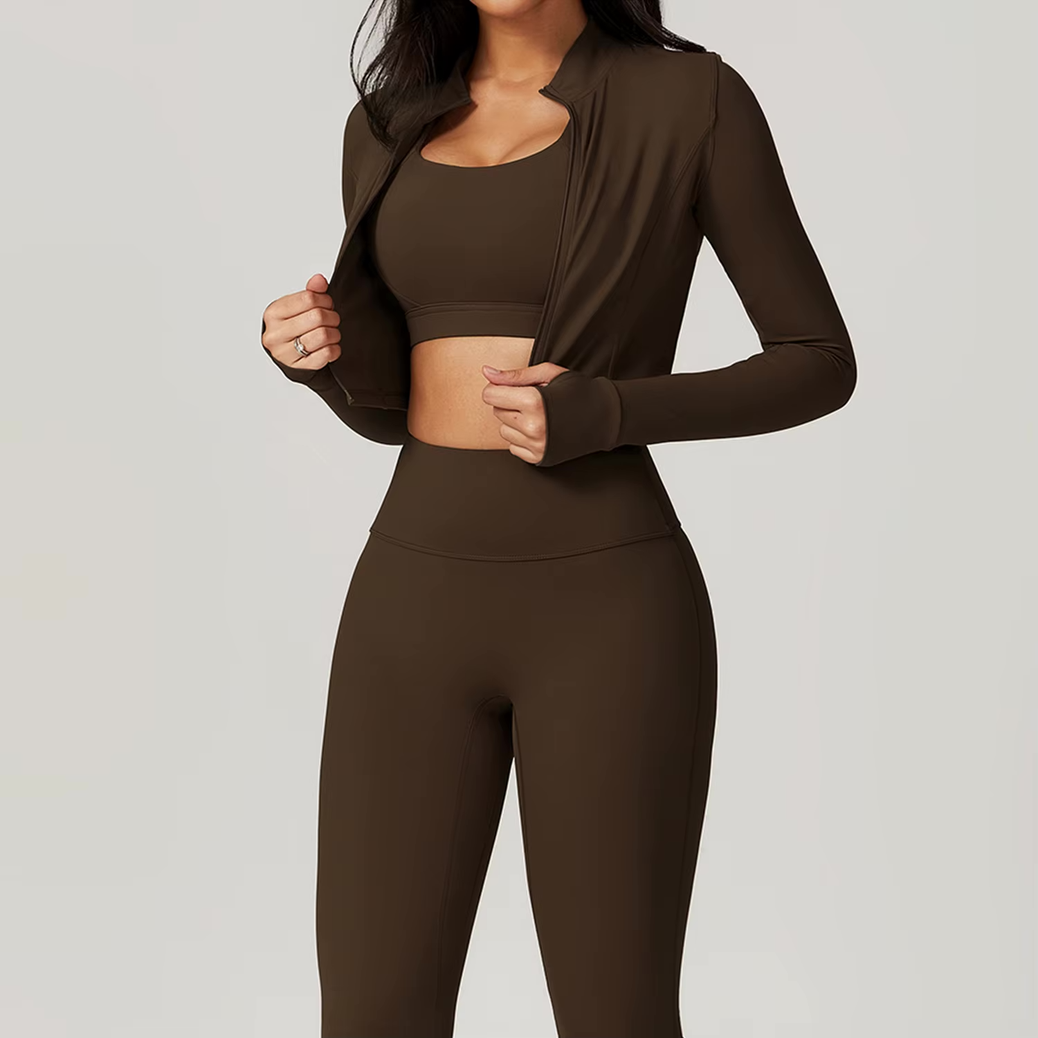 Zestaw sportowy damski 3-częściowy | Legginsy - top i bluza