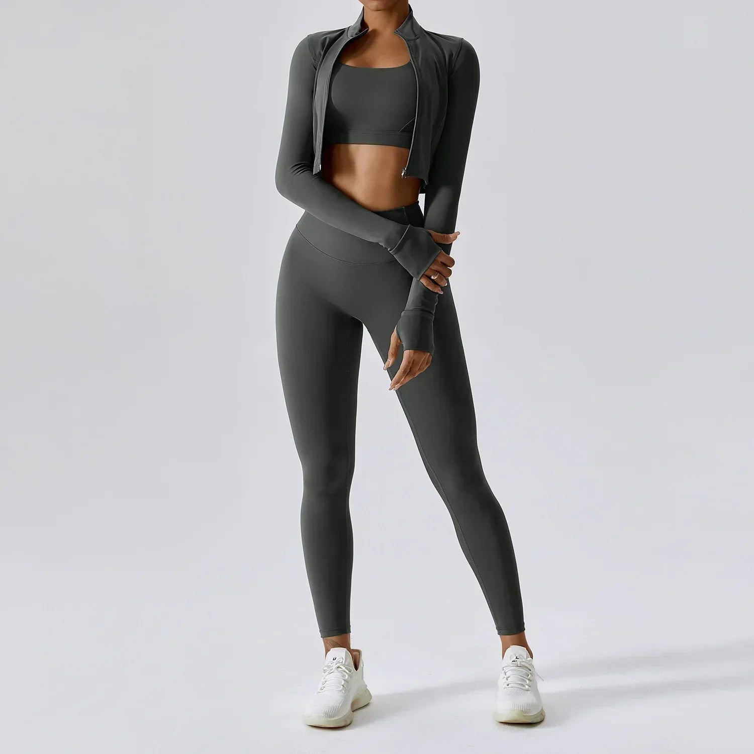 Zestaw sportowy damski 3-częściowy | Legginsy - top i bluza