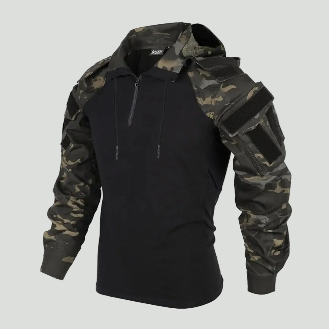 Bluza z kapturem męska taktyczna – combat shirt - kieszenie na ramionach - półzamek