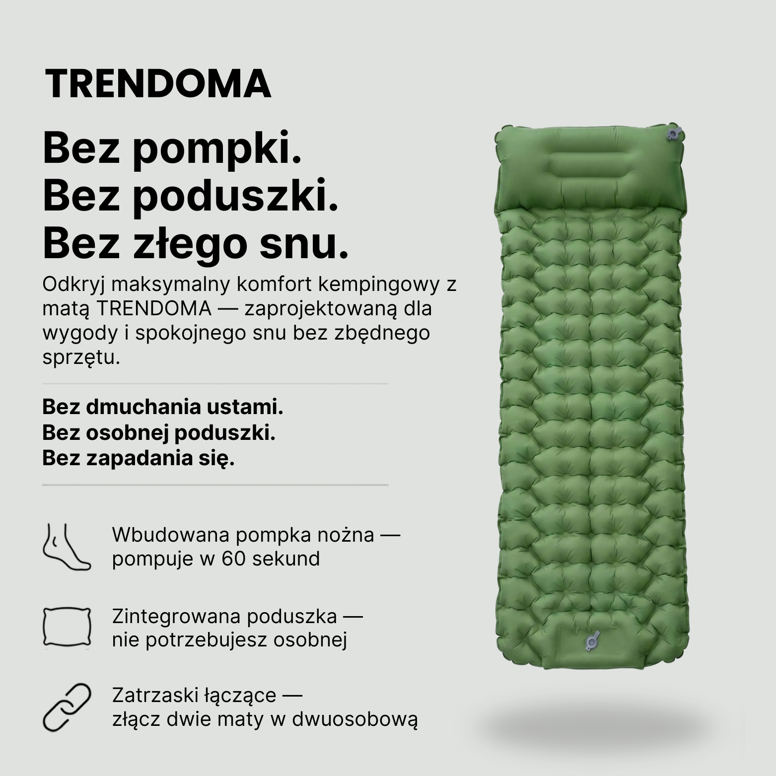 Materac dmuchany turystyczny z pompką nożną i poduszką – składana mata do spania