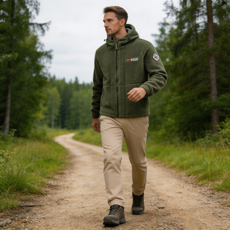 Kurtka polarowa męska | Model z kapturem i zamkiem