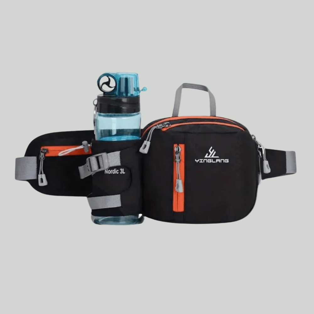 Lekka saszetka outdoorowa na pas – model z uchwytem na bidon