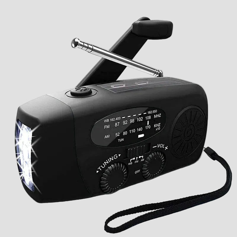 Awaryjne radio ręczne z korbką – ładowanie solarne i USB