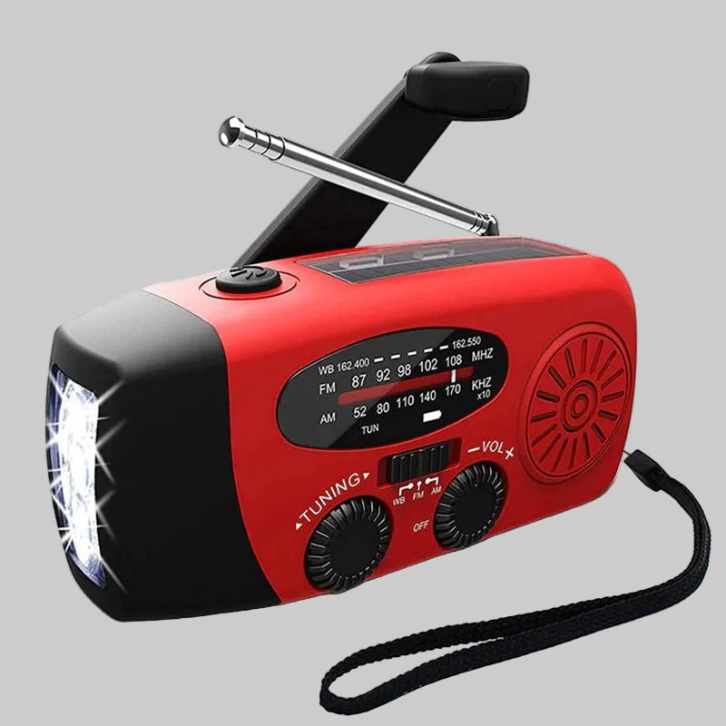 Awaryjne radio ręczne z korbką – ładowanie solarne i USB