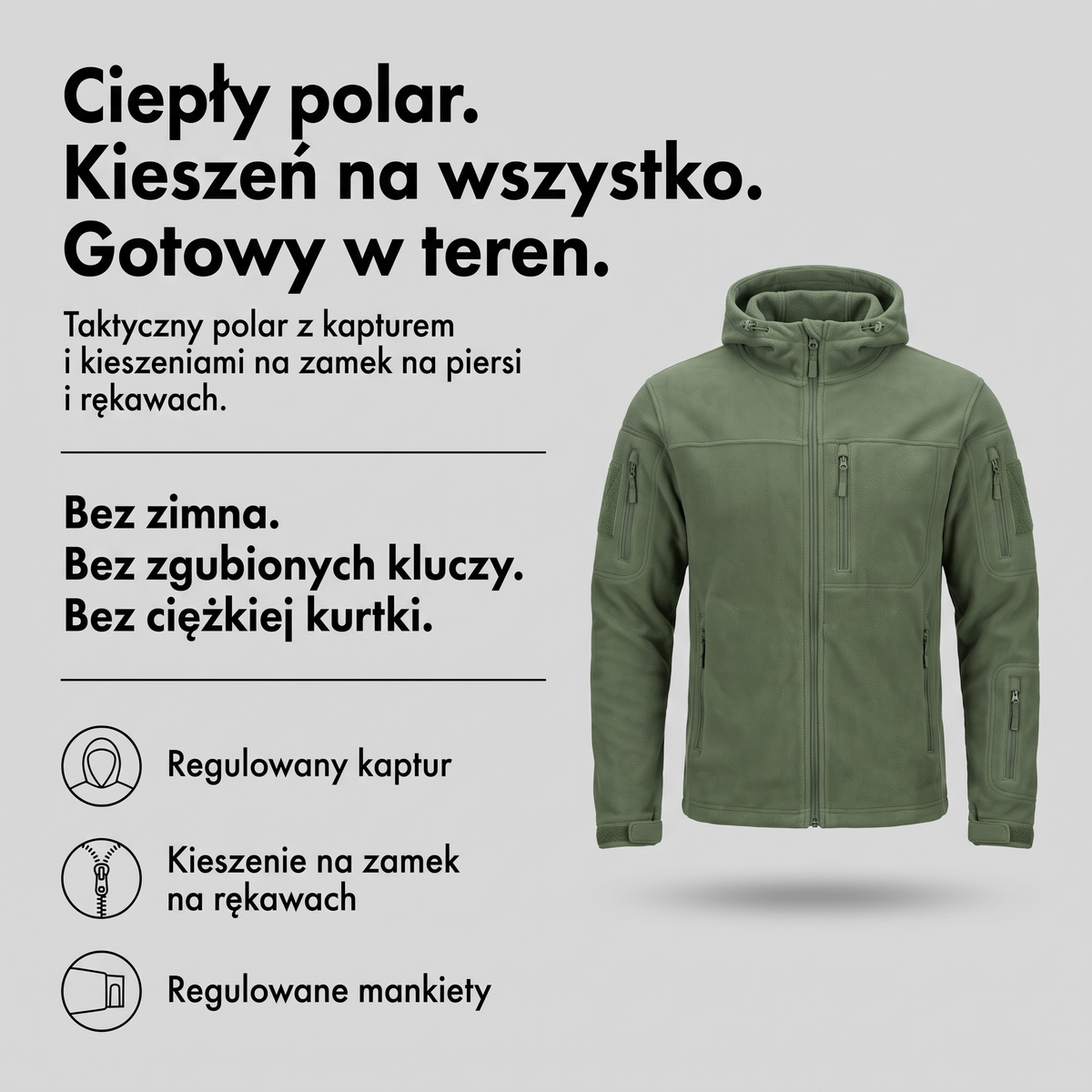 Kurtka polarowa męska taktyczna z kapturem - najważniejsze zalety