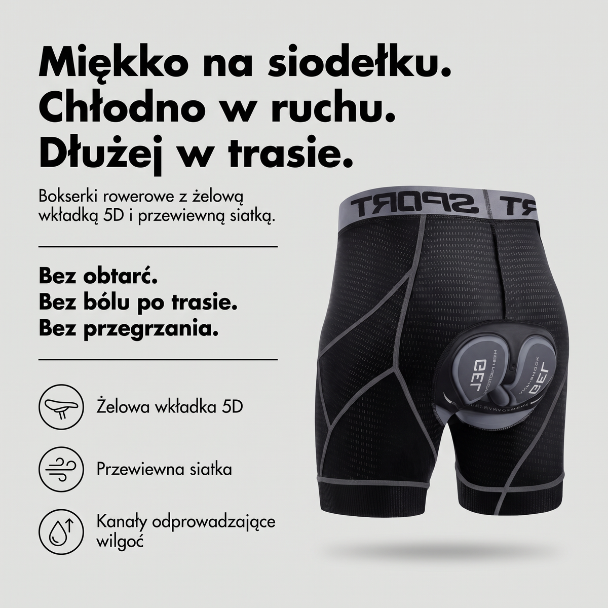Spodenki rowerowe męskie z wkładką żelową 5D - najważniejsze zalety