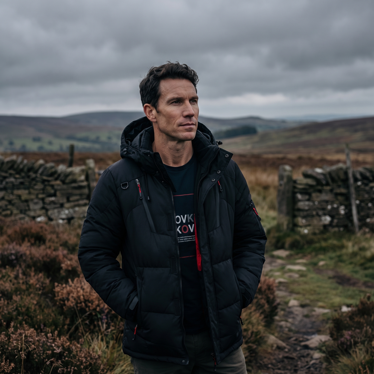 Kurtka zimowa męska – puchowa z kapturem - siedem kieszeni