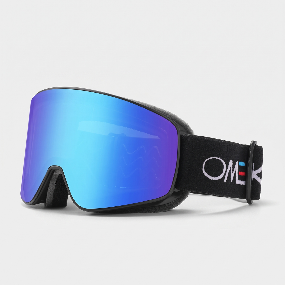 Gogle narciarskie i snowboardowe, czarna oprawka, niebieska szyba lustrzana