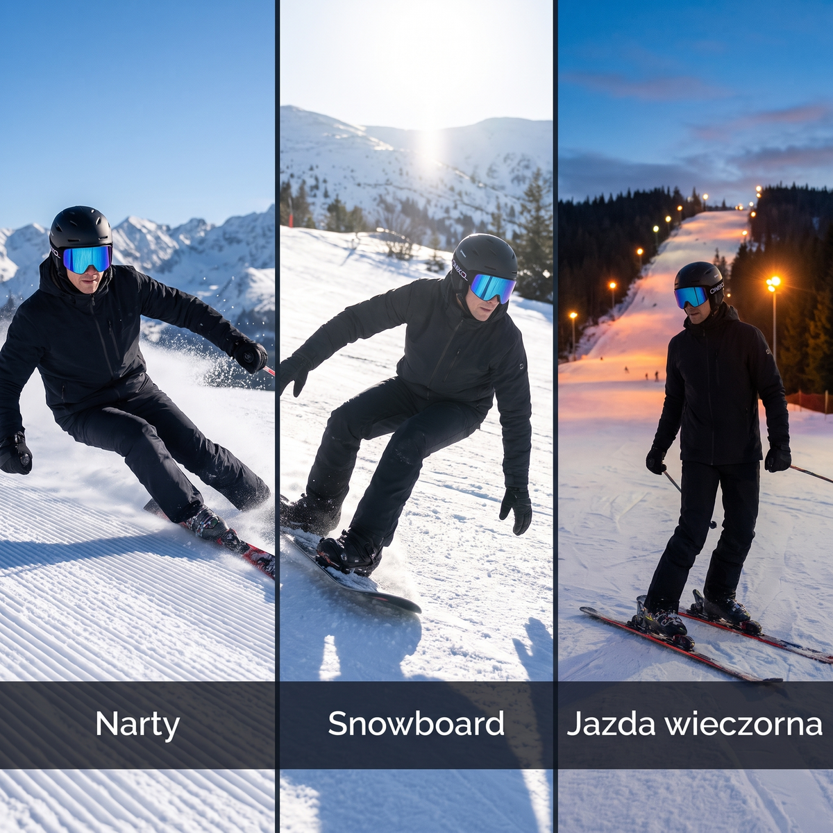 Gogle narciarskie na nartach, na snowboardzie i podczas jazdy wieczornej