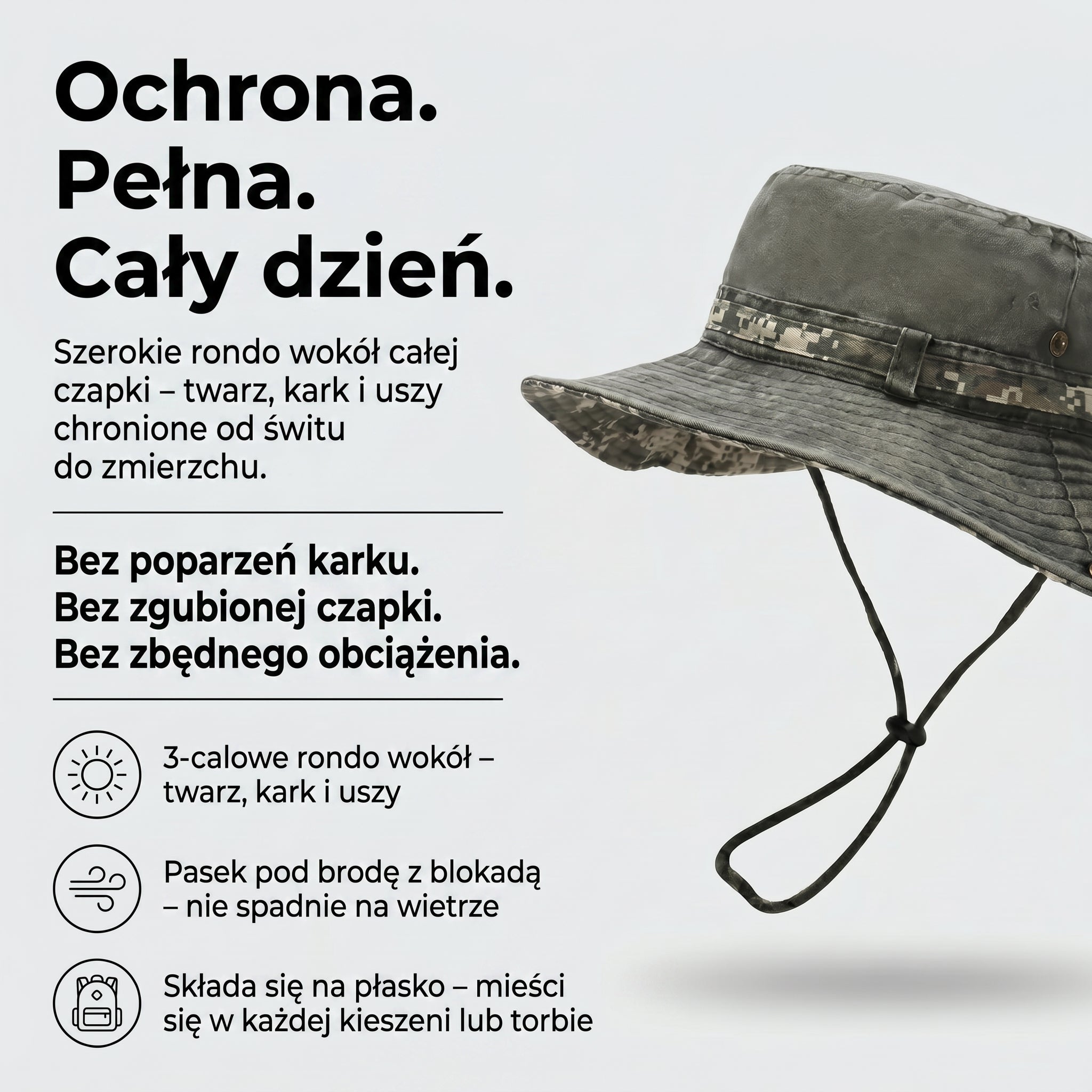 Kapelusz wędkarski męski przeciwsłoneczny – szerokie rondo, składany – outdoor