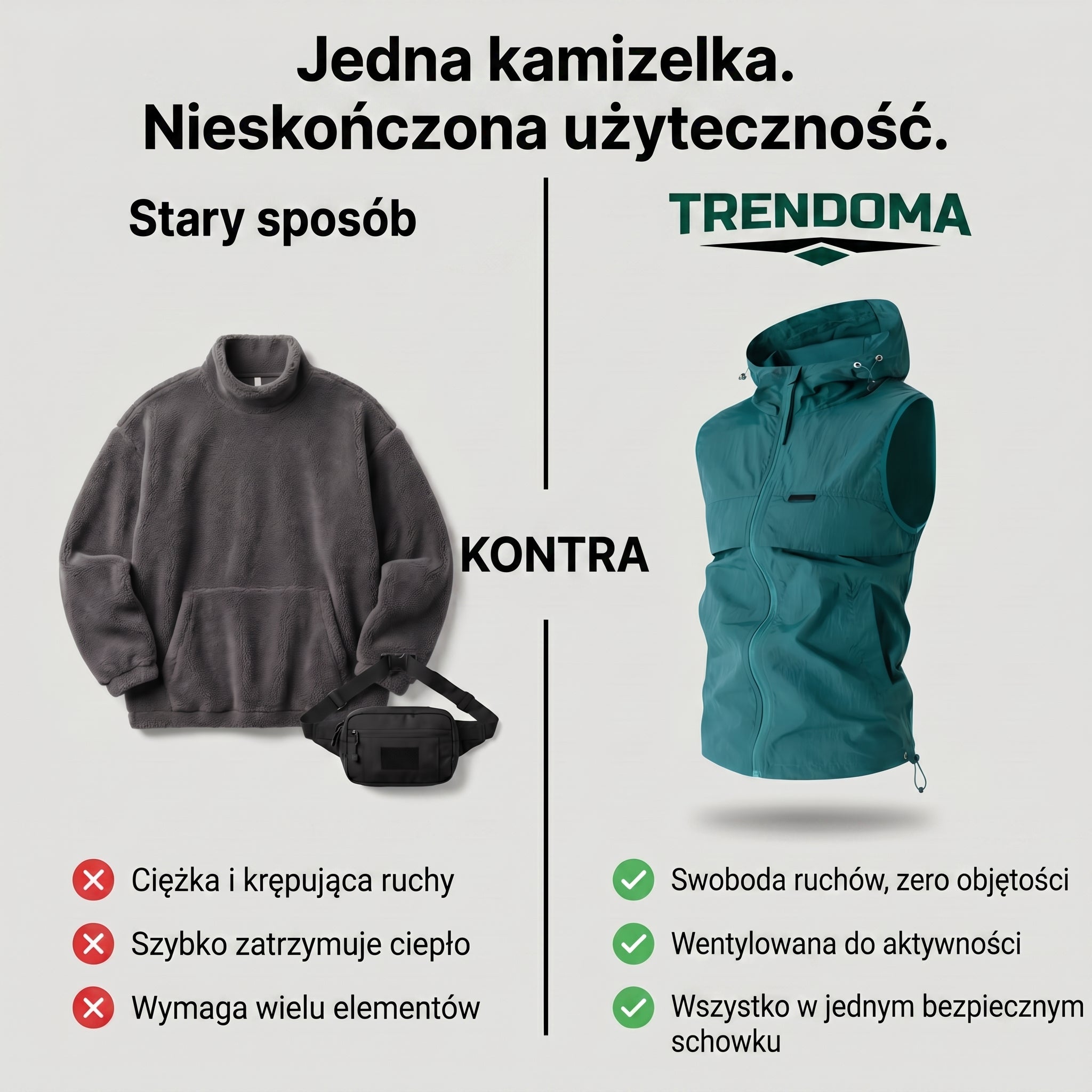 Kamizelka wędkarska męska z kapturem – lekka, letnia – outdoor i trekking