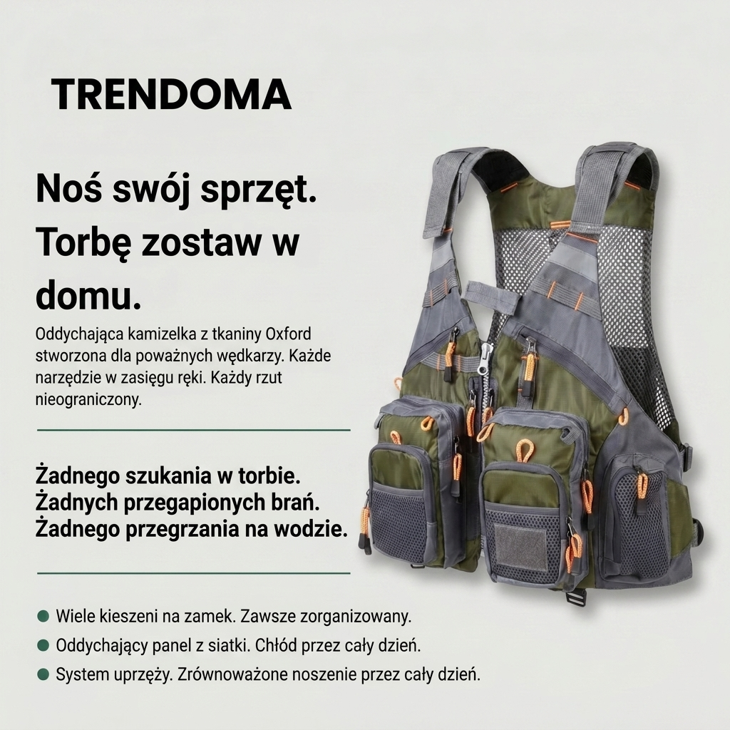 Męska Kamizelka Outdoorowa z Wieloma Kieszeniami – Oddychająca Konstrukcja do Wędkarstwa