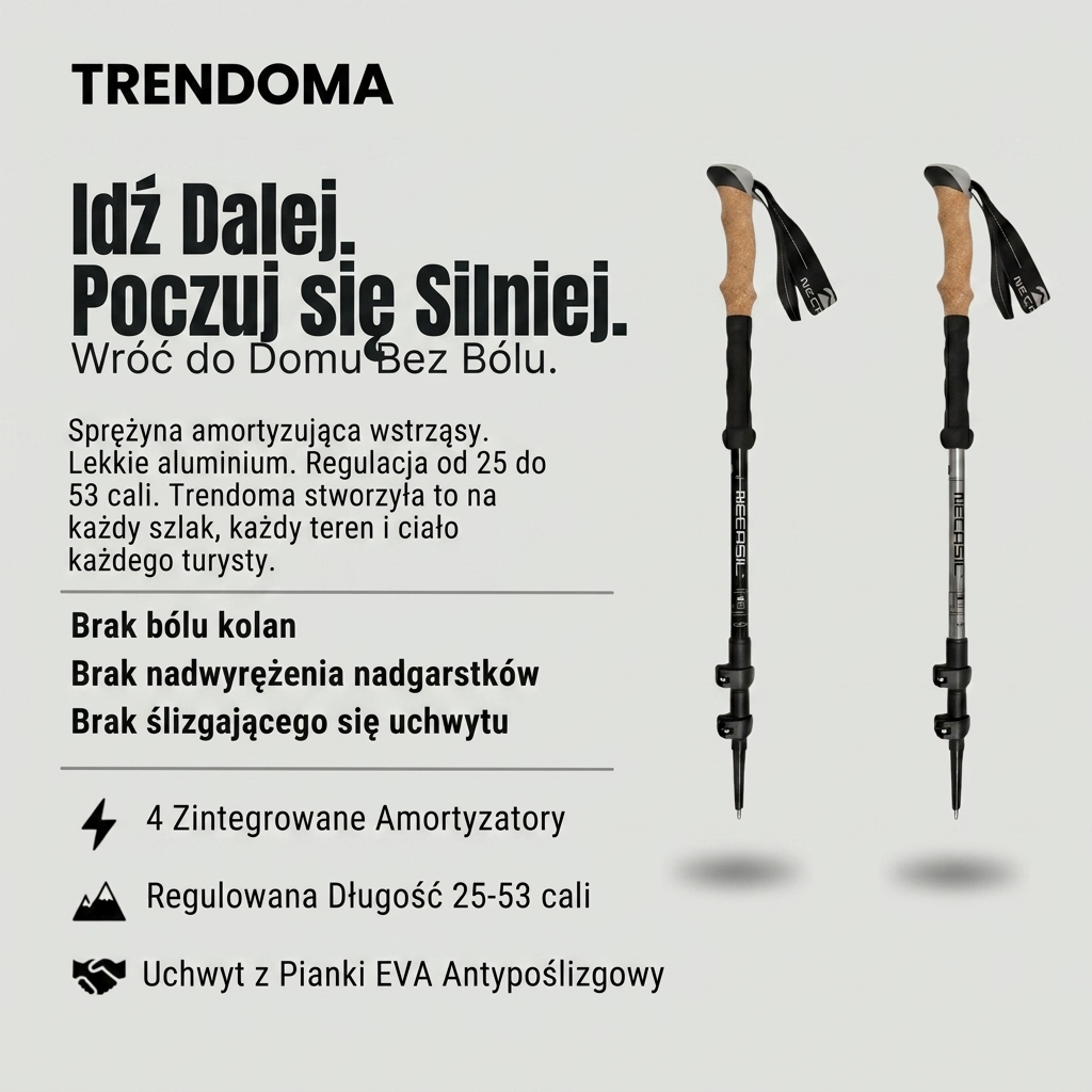 Kij Trekkingowy z Amortyzacją – Regulowane Aluminiowe Wsparcie